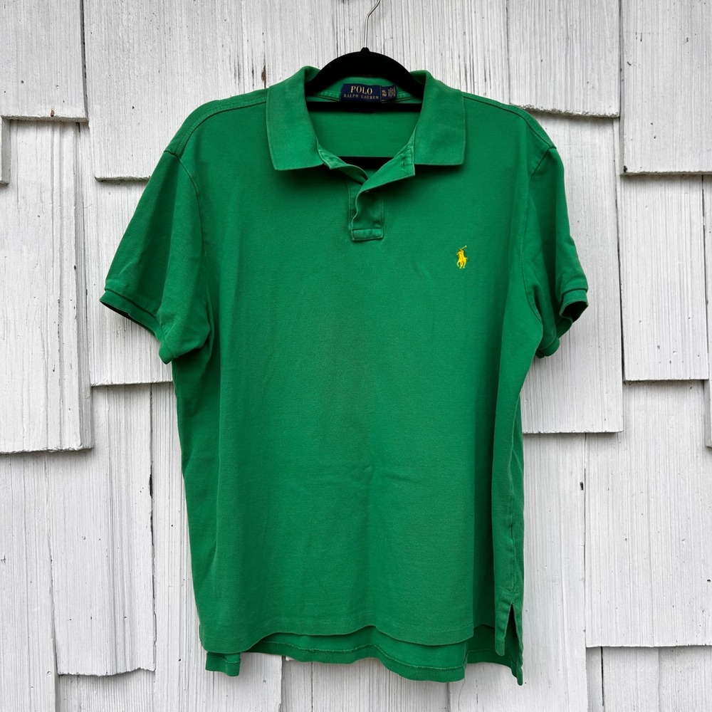 Polo Ralph Lauren Mens Green Custom Fit Polo Shirt XL Pony‎ Logo